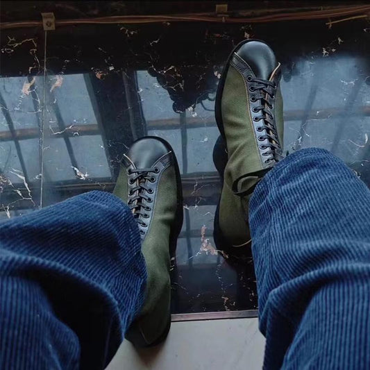 Canvas Patchwork Leather Vintage Casual Men's Boots