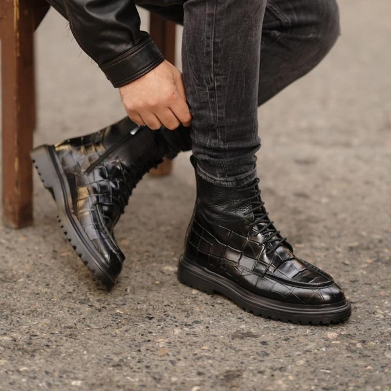 Crocodile Print Men's Martin Leather Boots