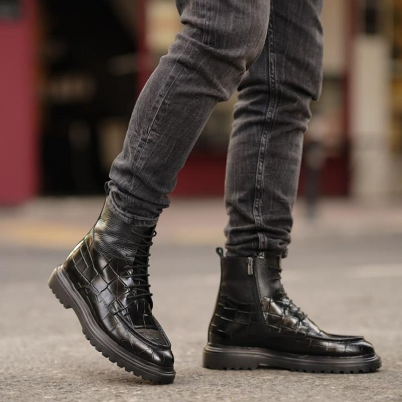 Crocodile Print Men's Martin Leather Boots