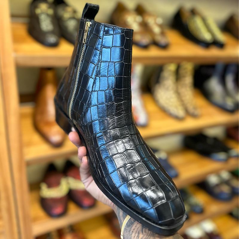 Crocodile Print Handmade Chelsea Leather Boots