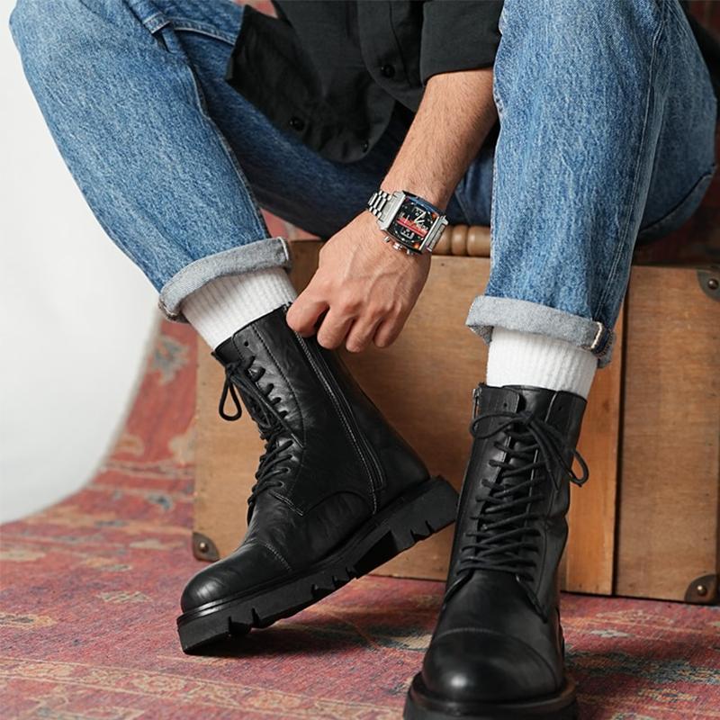 Men's Round Toe High Top Martin Leather Boots