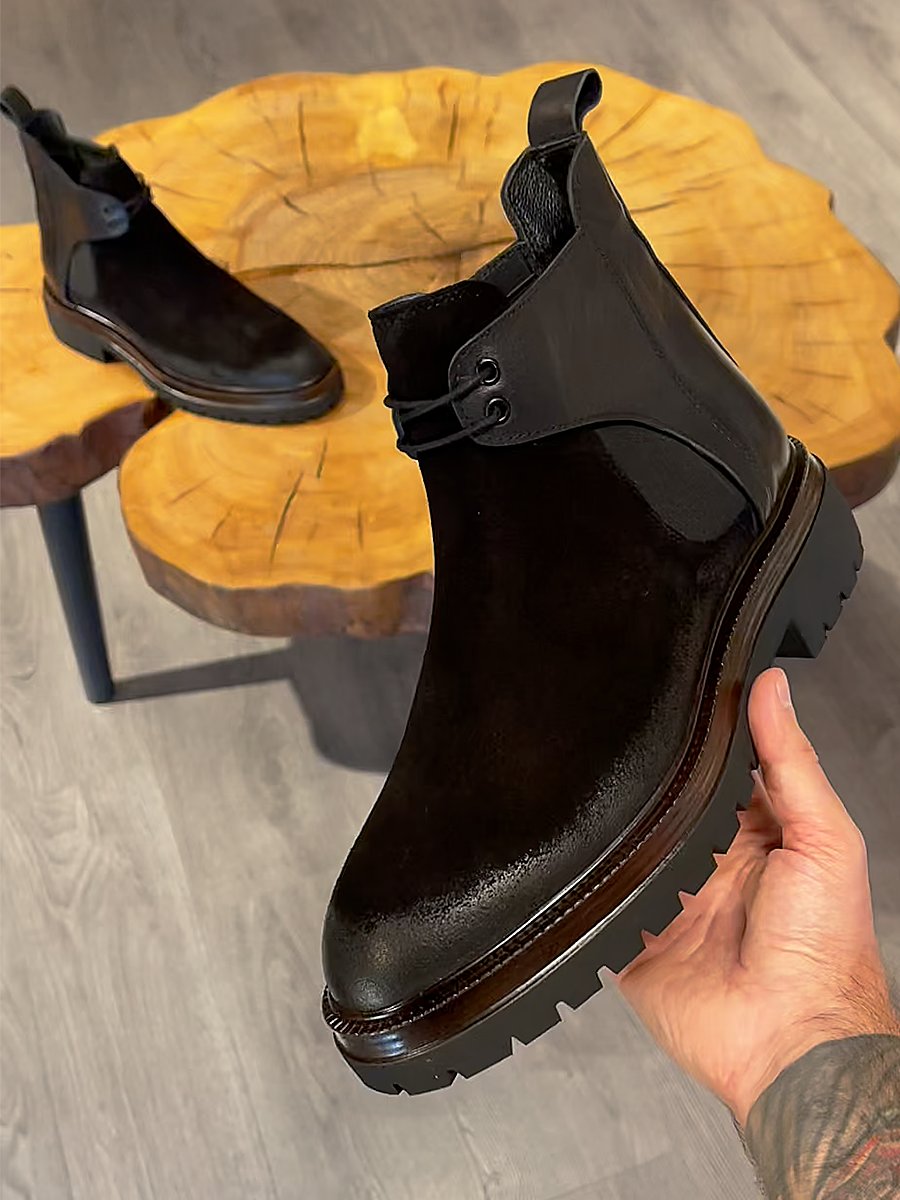 Carbon Black Lace-Up Mens Leather Boots