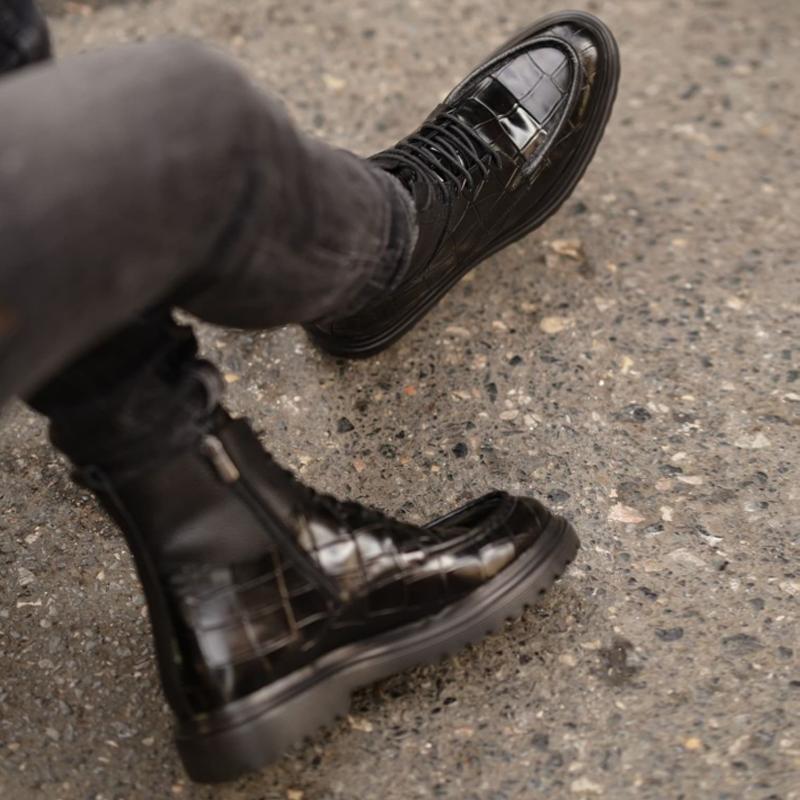 Crocodile Print Men's Martin Leather Boots