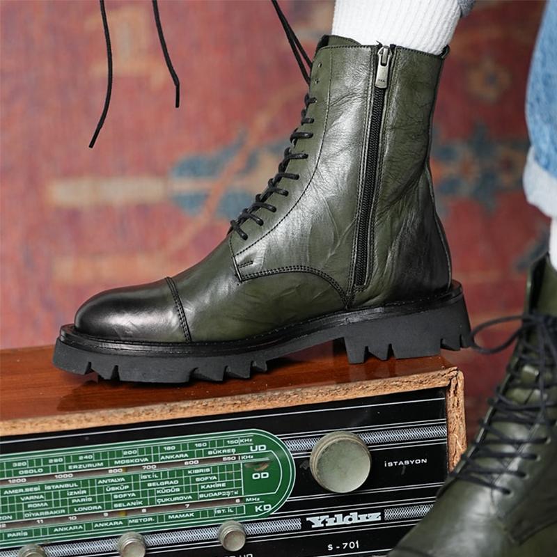 Men's Round Toe High Top Martin Leather Boots