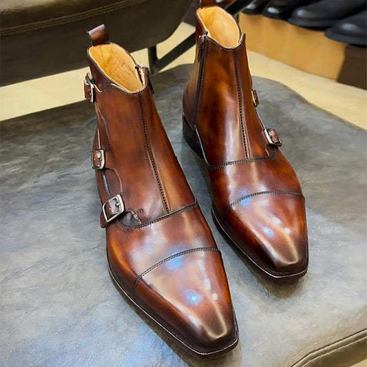 Men's 3-Buckle Chelsea Leather Boots