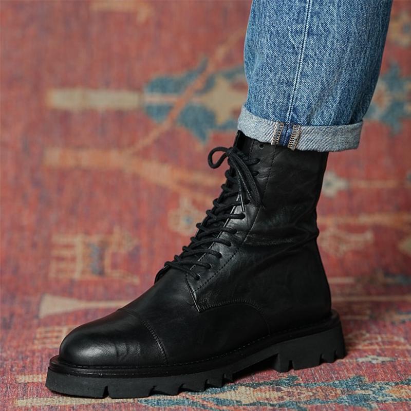 Men's Round Toe High Top Martin Leather Boots