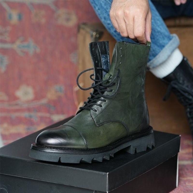 Men's Round Toe High Top Martin Leather Boots