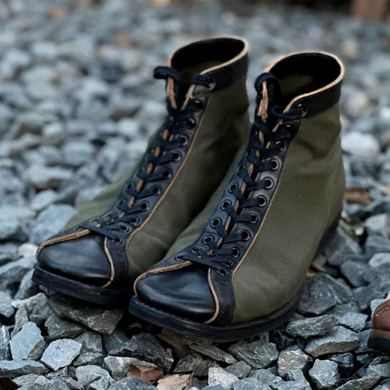 Canvas Patchwork Leather Vintage Casual Men's Boots