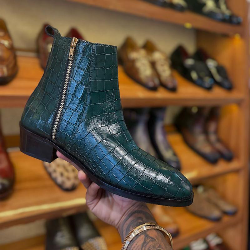 Crocodile Print Handmade Chelsea Leather Boots