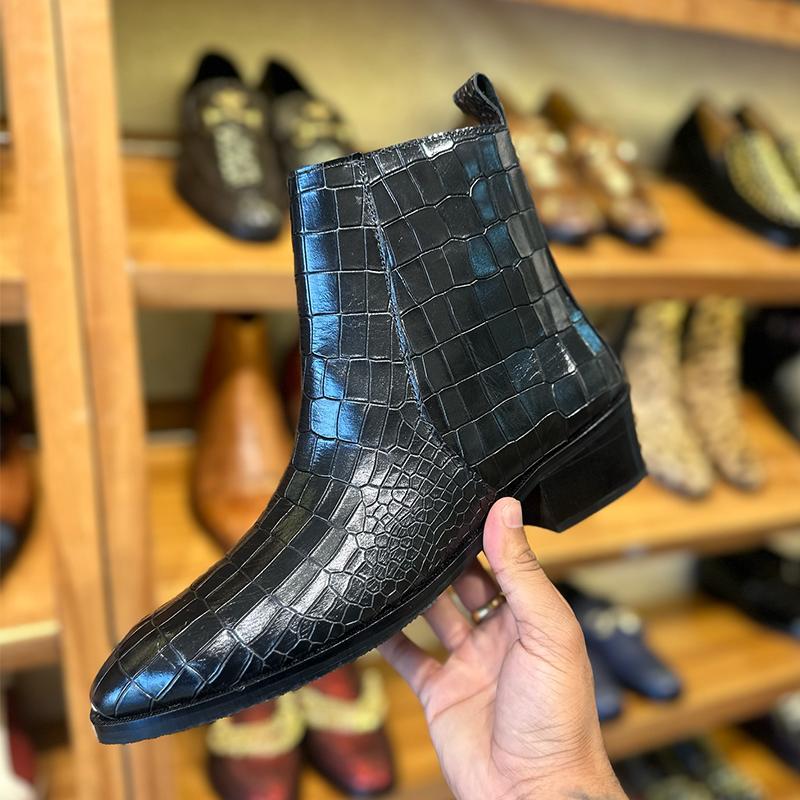 Crocodile Print Handmade Chelsea Leather Boots