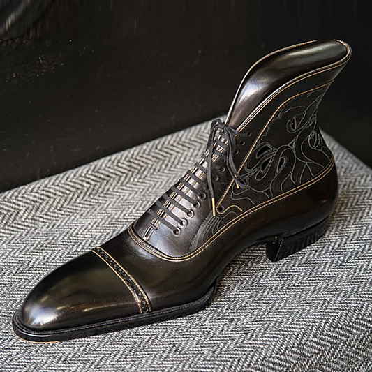 Genuine Leather Engraved Men's Short Boots