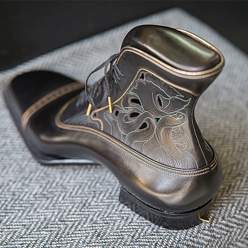 Genuine Leather Engraved Men's Short Boots