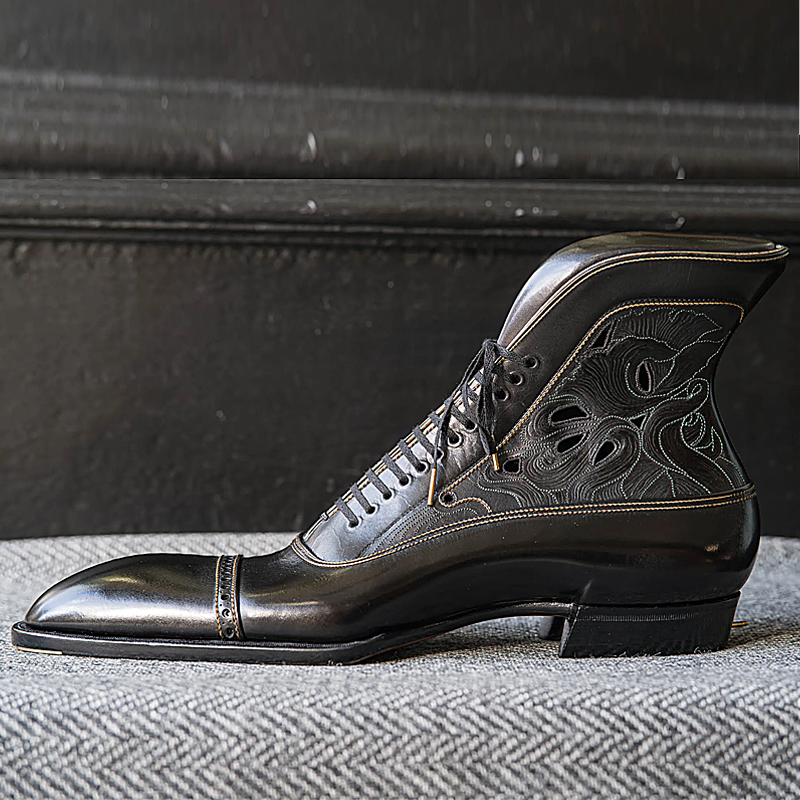 Genuine Leather Engraved Men's Short Boots