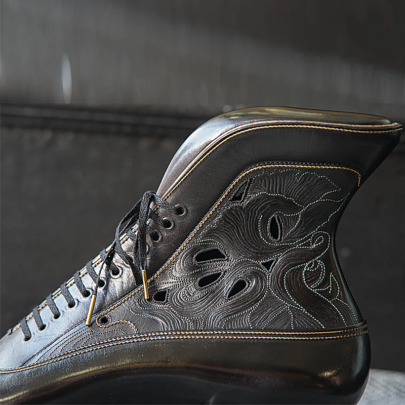Genuine Leather Engraved Men's Short Boots