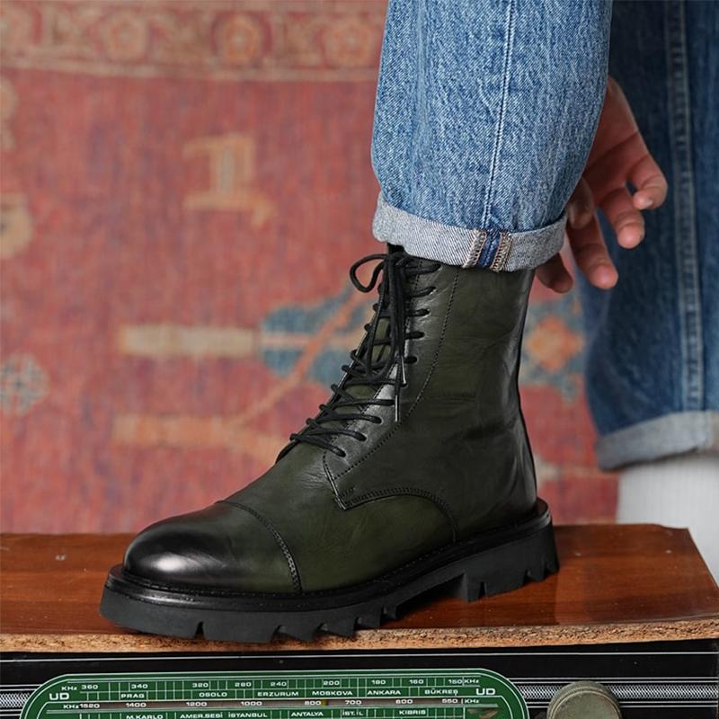 Men's Round Toe High Top Martin Leather Boots