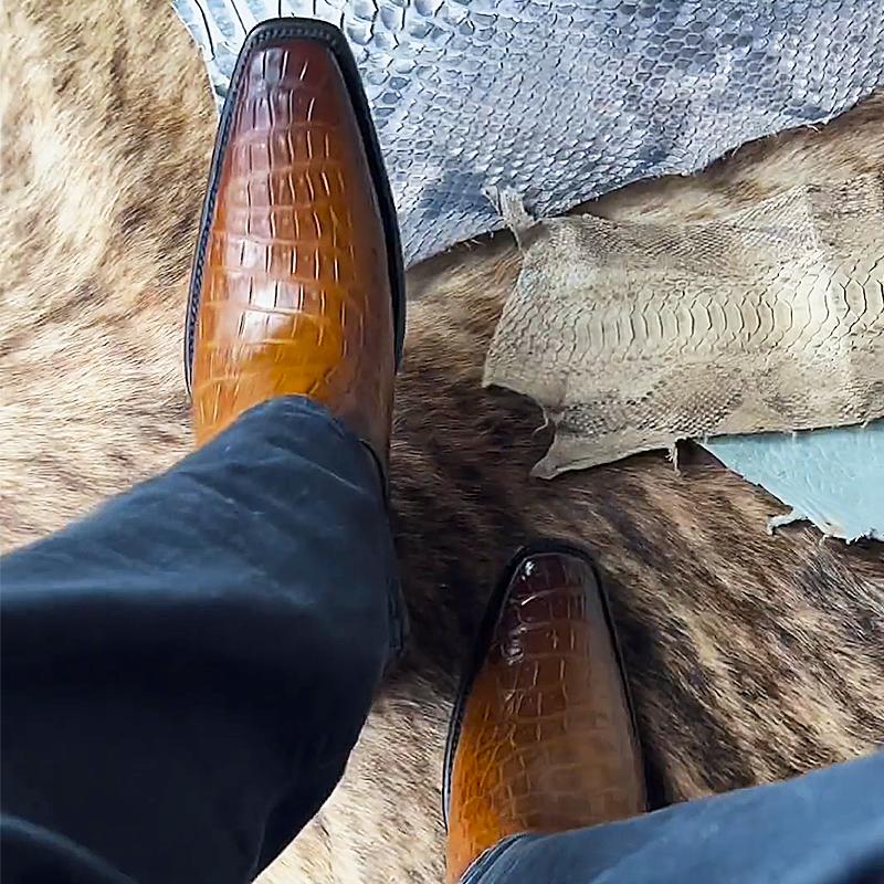 Leather Embossed Crocodile Grain Men's Boots