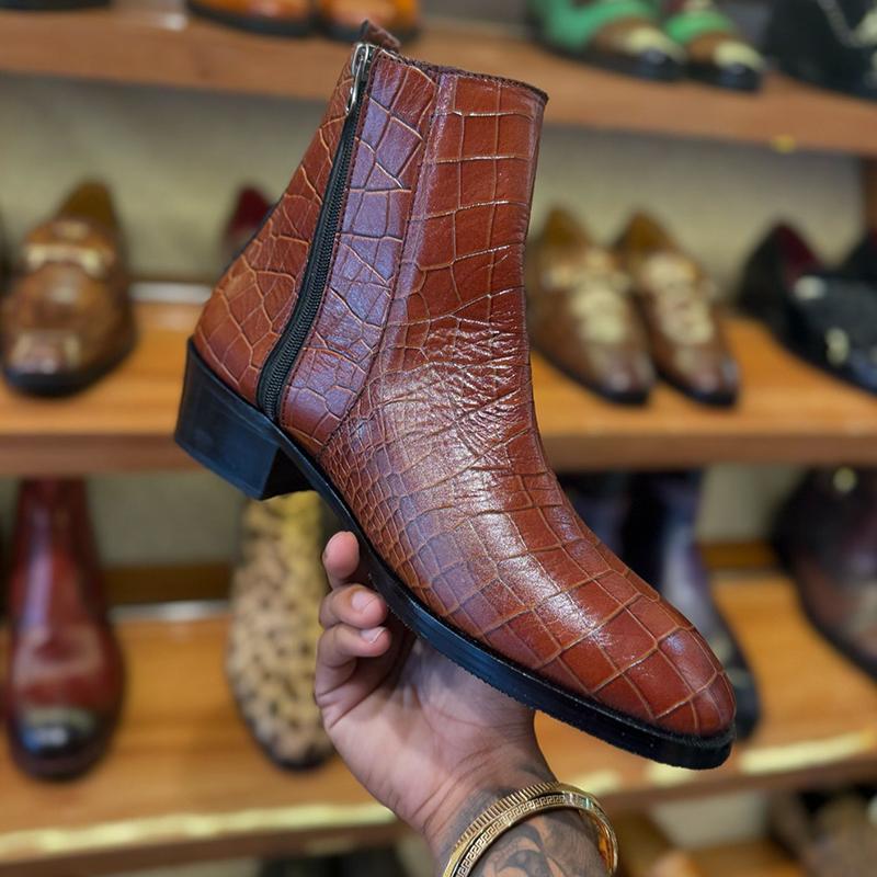 Crocodile Print Handmade Chelsea Leather Boots