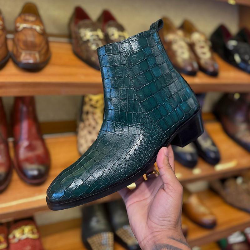 Crocodile Print Handmade Chelsea Leather Boots