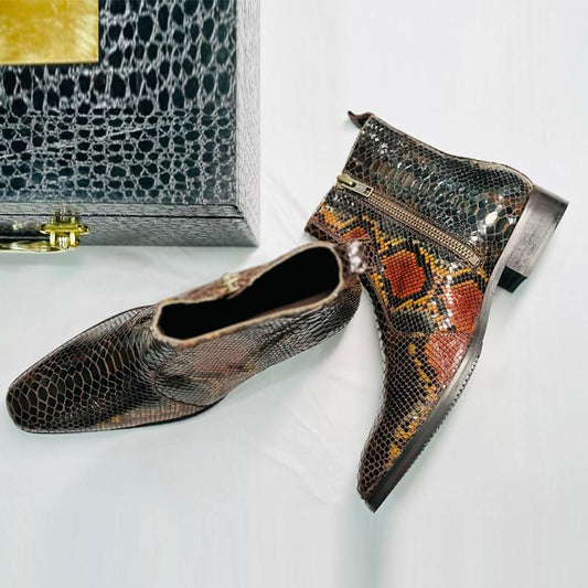 Men's Snake Print Chelsea Boots