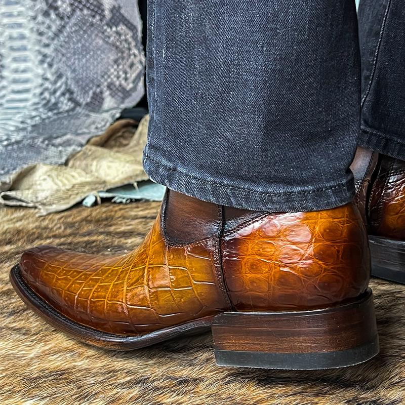 Leather Embossed Crocodile Grain Men's Boots