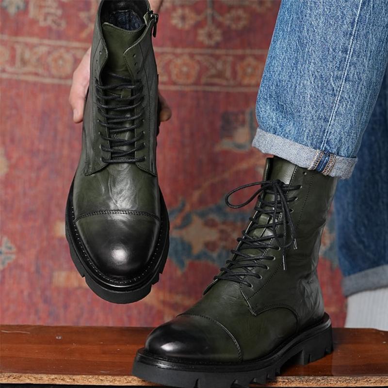 Men's Round Toe High Top Martin Leather Boots