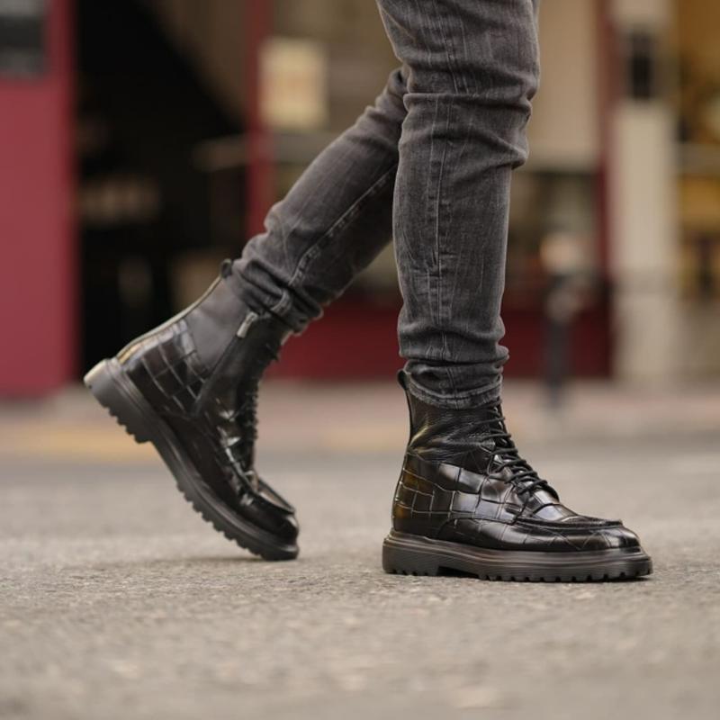 Crocodile Print Men's Martin Leather Boots