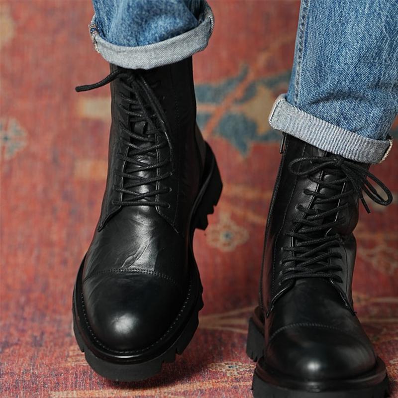 Men's Round Toe High Top Martin Leather Boots