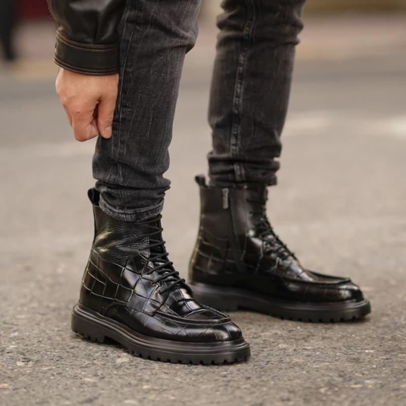 Crocodile Print Men's Martin Leather Boots