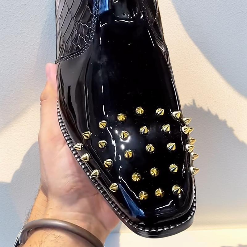 Punk Studded Patent Leather Men's Boots