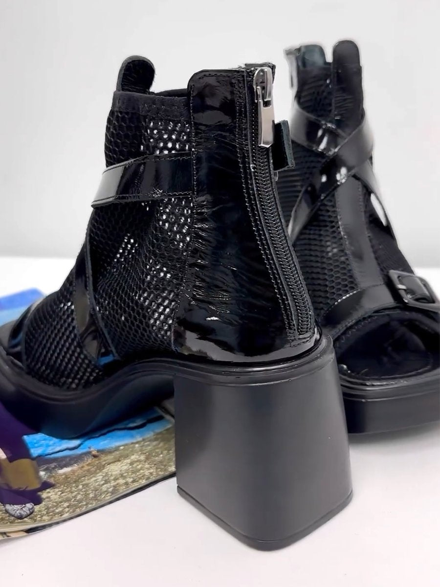 Mesh Leather Buckle Women's Sandal Boots