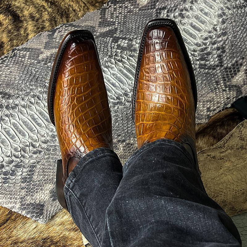 Leather Embossed Crocodile Grain Men's Boots