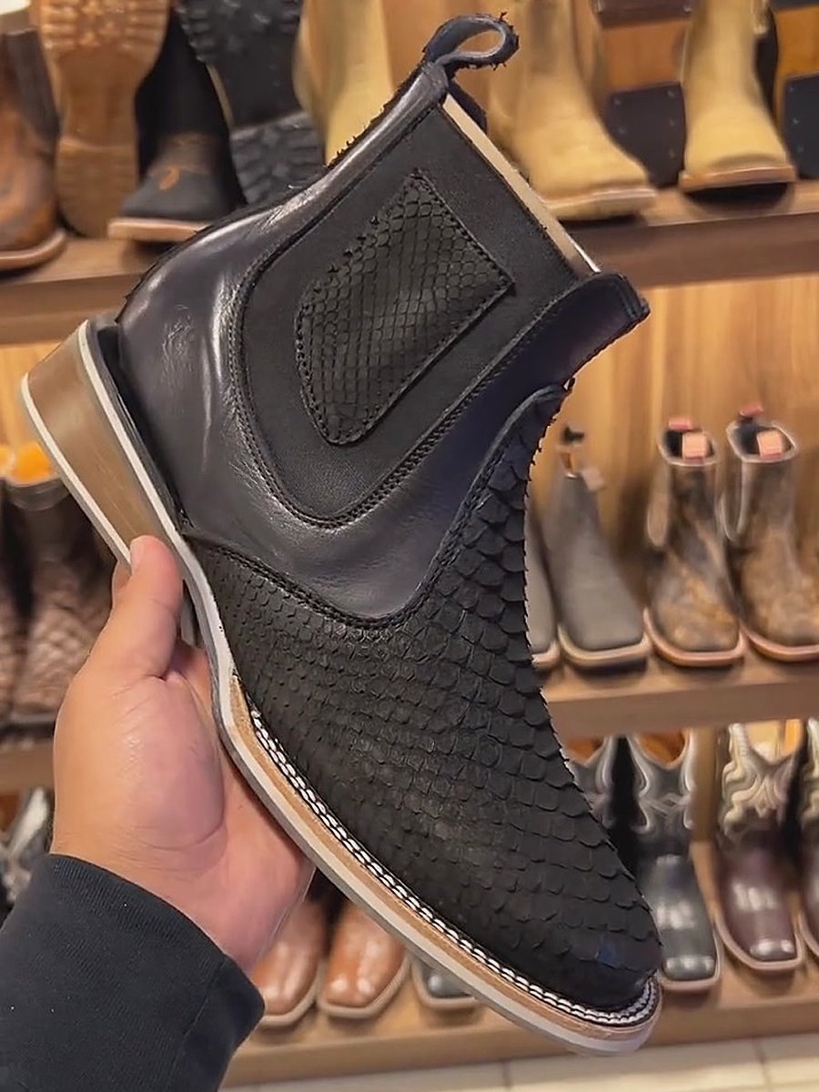 Men's Crocodile Print Handmade Leather Boots