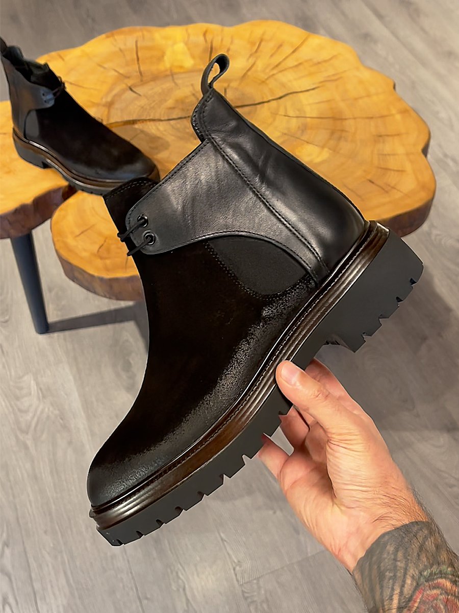 Carbon Black Lace-Up Mens Leather Boots